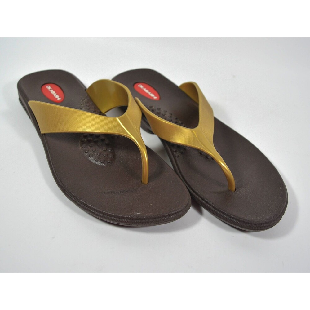 Okabashi Marina Brown & Gold Ergonomic Flip Flops Womens Size Medium/Large